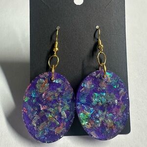 Purple Iridescent Resin Dangle Earrings